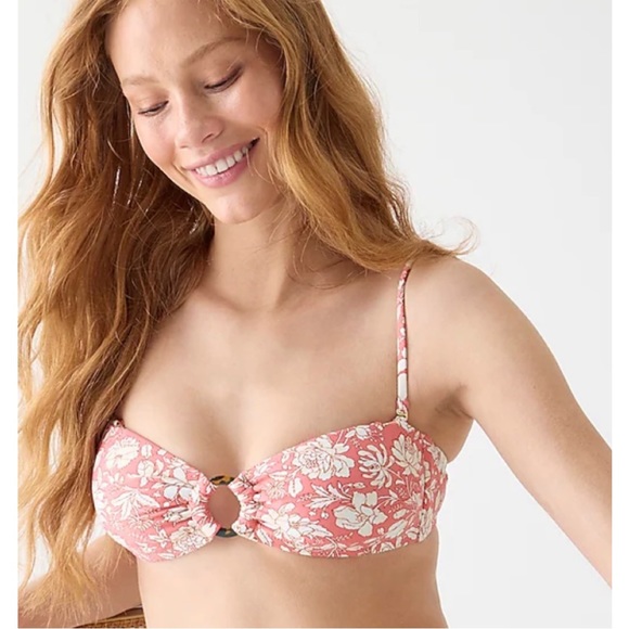 NWT - J. Crew - Pink O-ring Bandeau Bikini Top in Tossed Floral - Size Medium - Picture 4 of 4
